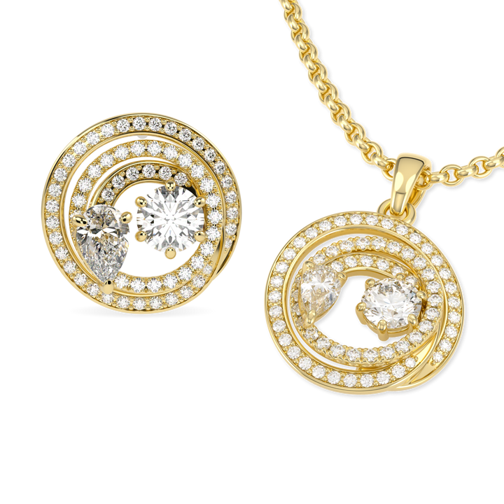 Serpentine Yellow Gold Diamond Pendant and Earrings Set