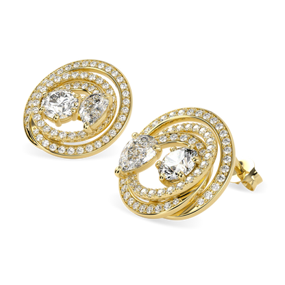 Serpentine Yellow Gold Diamond Stud Earrings