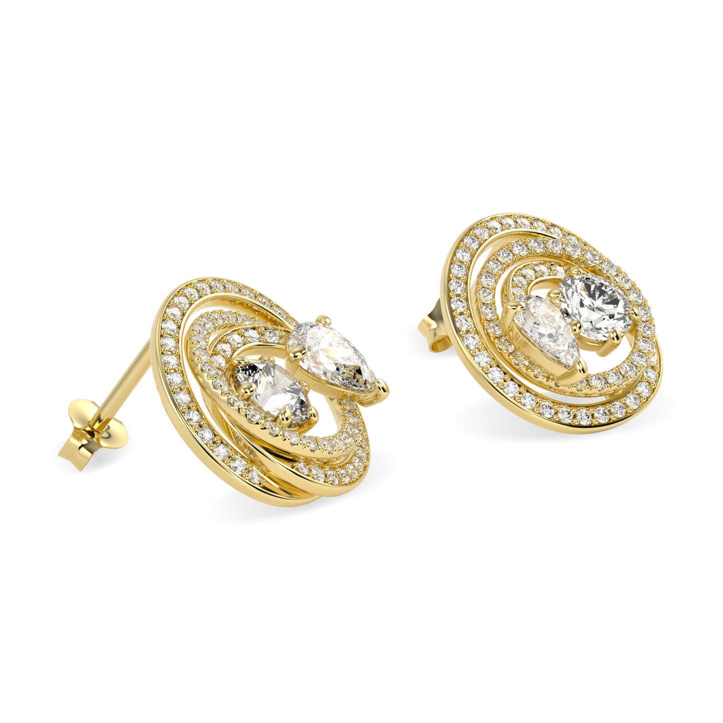 Serpentine Yellow Gold Diamond Stud Earrings