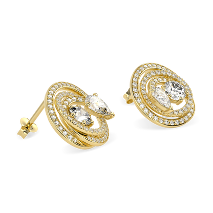 Serpentine Yellow Gold Diamond Stud Earrings