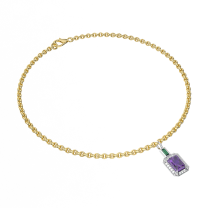 Yellow Gold Sufragette Amethyst Halo Charm bracelet