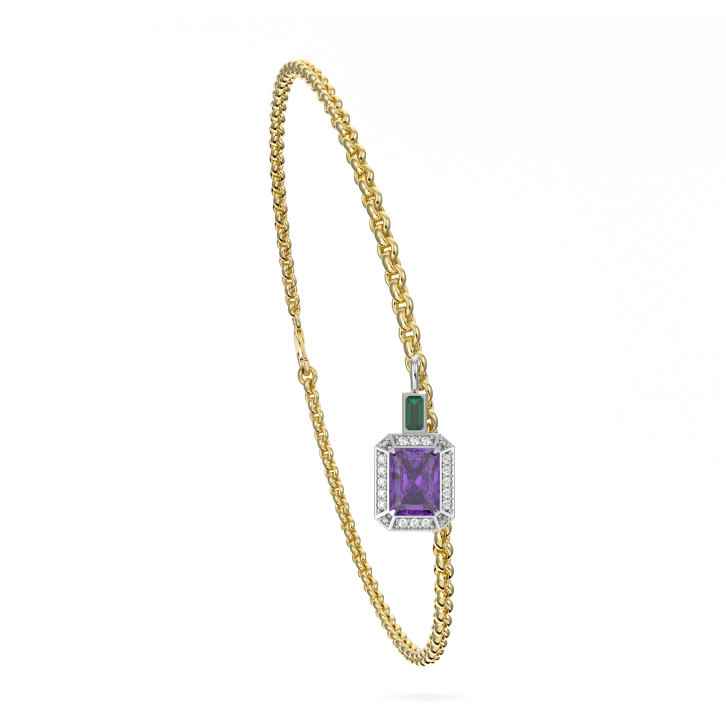 Yellow Gold Sufragette Amethyst Halo Charm bracelet