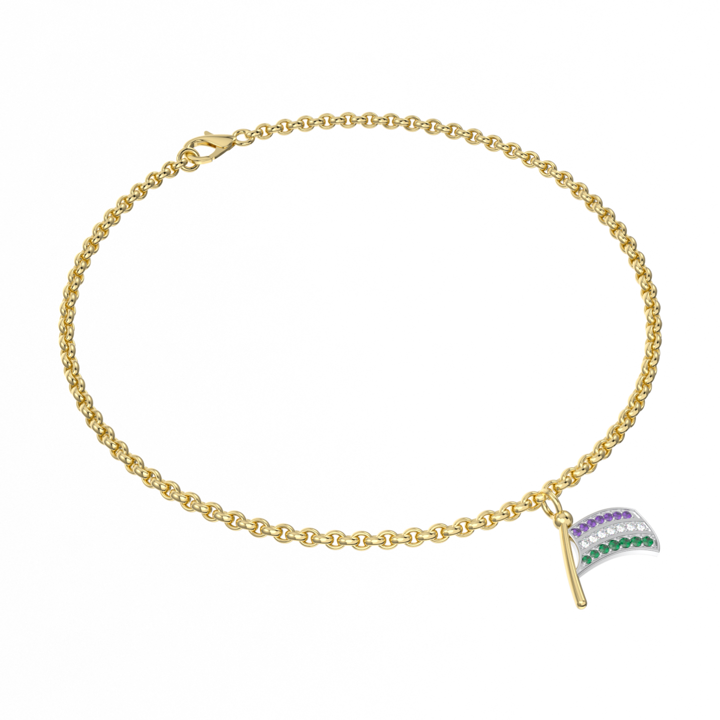 Yellow Gold Sufragette Flag Charm bracelet