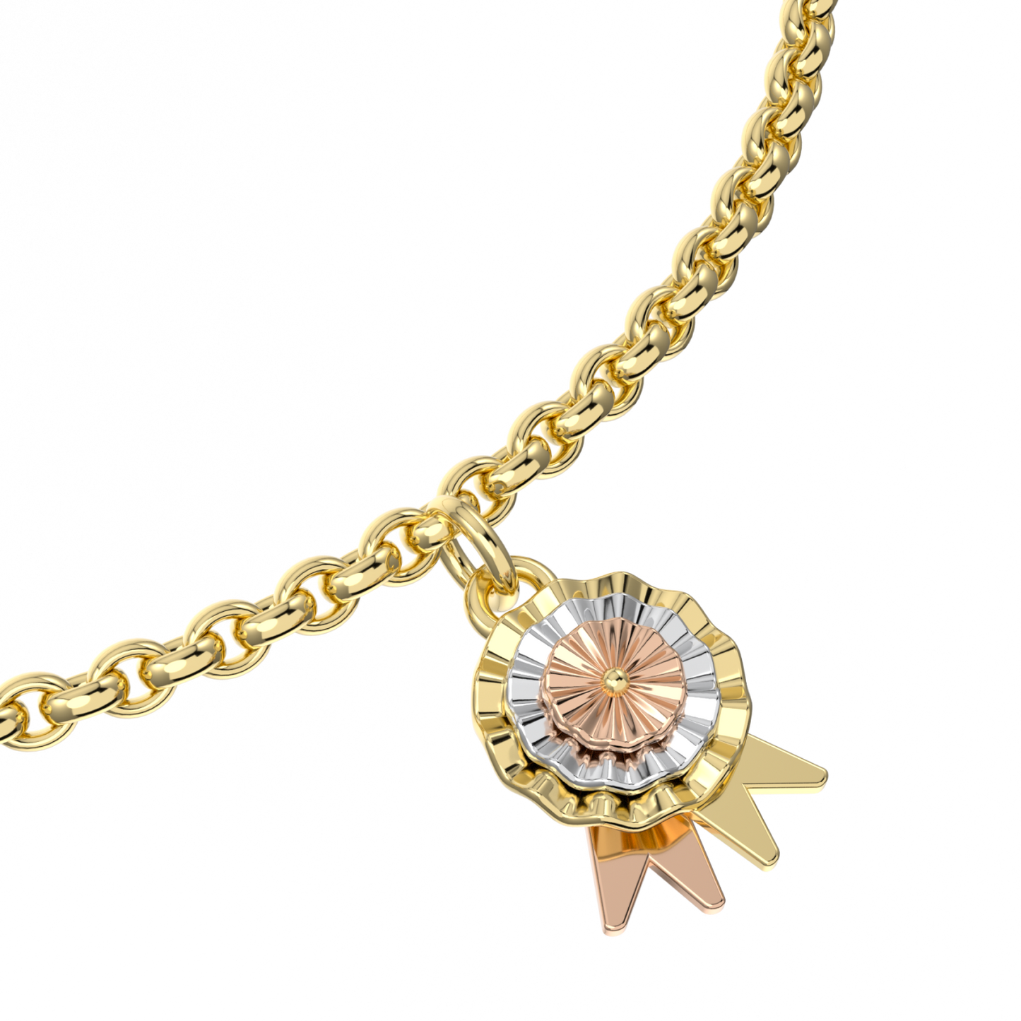 Yellow Gold Sufragette Rosette Charm bracelet