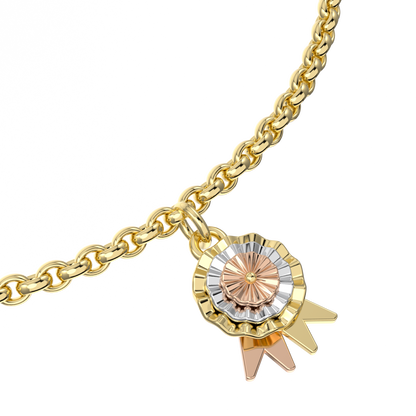 Yellow Gold Sufragette Rosette Charm bracelet